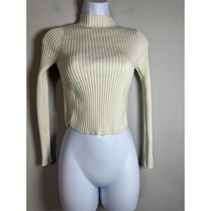Sadie & Sage Cream Mock Neck Ribbed Cropped Sweater - Size XS